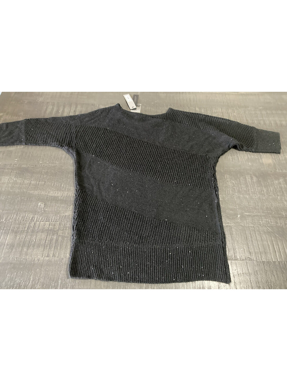 NWT Apt. 9 Women's Black Sequins Sweater Tunic 3/4  Dolman Sleeve Pullover